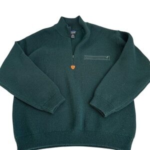 Patagonia Sweater Mens Green 1/4 Zip 100% Wool Made in Hong Kong Size L